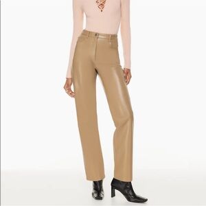 Aritzia Wilfred The Melina Faux Leather Pant Tan Straight Leg EUC Size 2